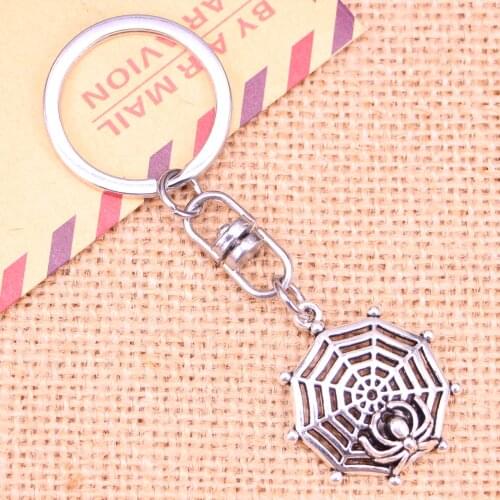 New Fashion Keychain 30x27mm spider cowbweb halloween Pendants DIY Men Jewelry Car Key Chain Ring Holder Souvenir For Gift