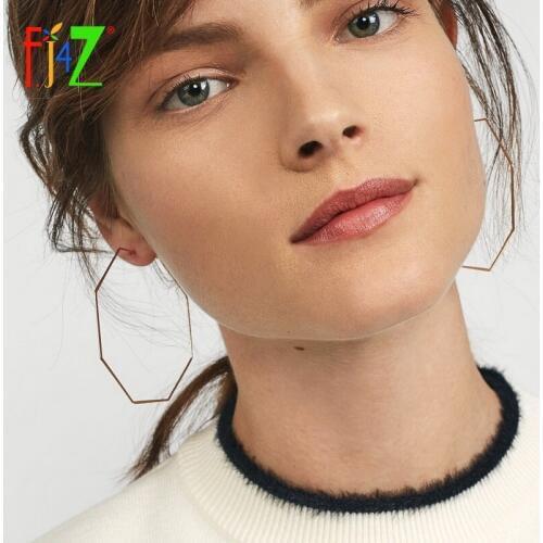 F.J4Z New Geo Earrings Top Fashion Brand Big Copper Wire Polygons Hoop Earrings For Women Hot Ins Jewelry Accessories Brincos