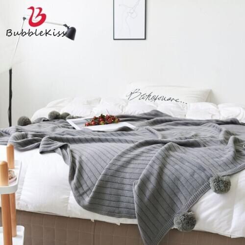 Bubble Kiss Throw Blanket Modern Style New style 100% Cotton Wool Ball Knitted Blanket For Portable Car Travel Cover Blanket