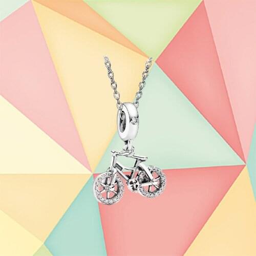 2021 New High Quality Fashion S925 Silver Freedom Journey Bicycle Charm Necklace Female Clavicle Chain DIY Original Jewelry