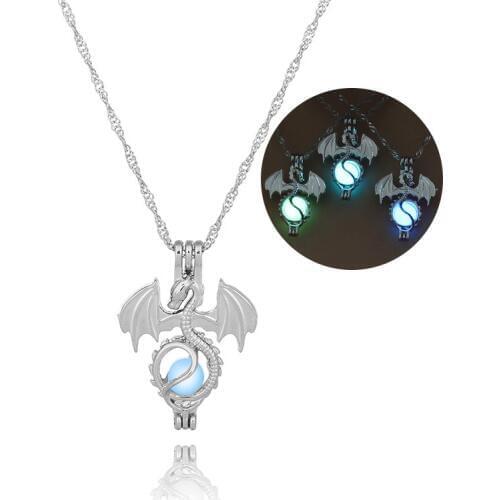 Women luminous necklaces Glow In The Dark Flying dragon stone cage pendant necklace For Ladies Fashion Jewelry Accessories