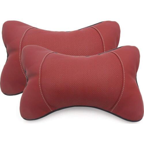 Uxcell 2Pcs Fuax Leater Red Bone Shape Seat Neck Rest Pillow Car Headrest Cushion Pad
