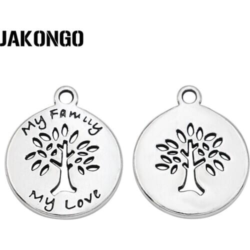 40pcs Antique Silver Plated Tree Love Family Charms Pendants for Jewelry Making Necklace DIY Accessories 14mm