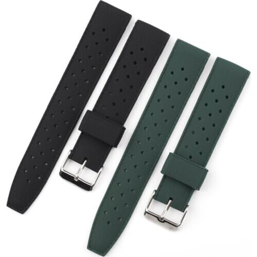 20mm 22mm Tropical Watchband Rubber Watch Strap Black Green For Seiko Replacement Wristband Porous Sport Diving Strap For Man