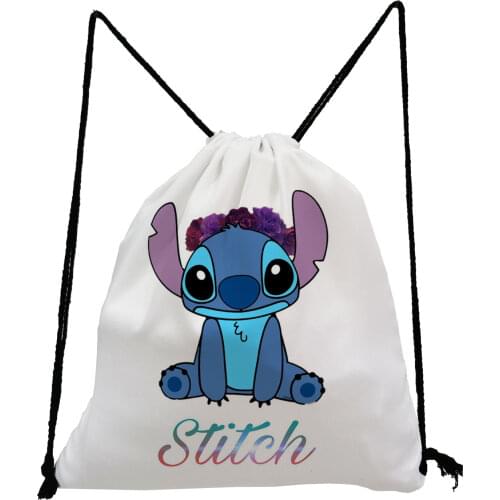 Disney Lilo & Stitch Drawstring Backpack Sports Gym Bag For Unisex Swimming Storage Bag Cute Cartoon Mini Child School Bag Chic
