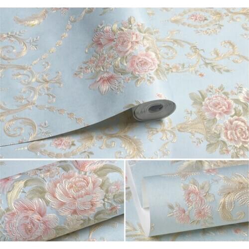 Self-adhesive 3D Floral Wallpaper Nordic Wall Stickers Livingroom Renovation 53cm x 6m Light Yellow Pink White Blue