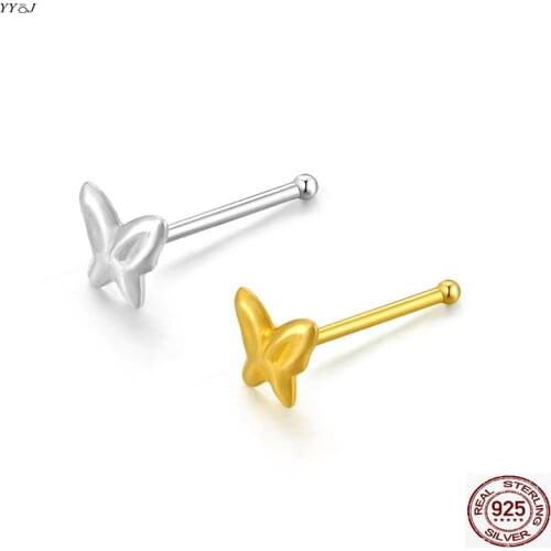 Butterfly nose stud s925 silver nose piercing jewelry gold color body piercing jewelry simple hyperallergenic punk cool stuff