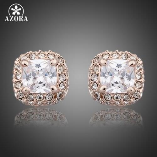 AZORA Rose Gold Color Stellux Austrian Crystal Rectangle Stud Earrings TE0077