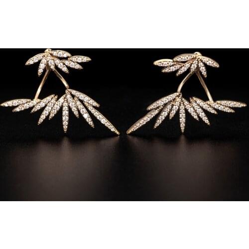 Zlxgirl jewelry Feather shape Popular Luxury Iregular Geometry Earring Full Cubic Zirconia Pave Earring couple gifts free ship