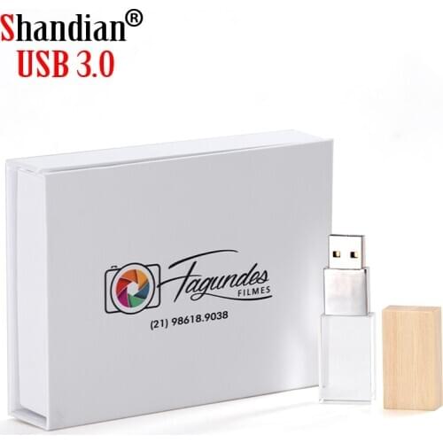 SHANDIAN Wedding Photography Custom LOGO Wooden Crystal Wooden USB 2.0 64GB 32GB 16GB 4GB Version memory flashs stick pen drive