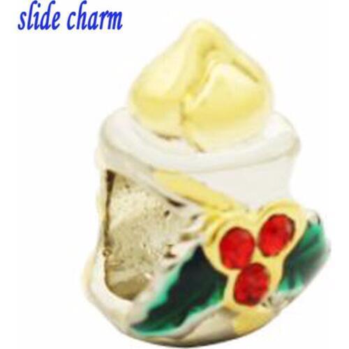 Slide charm Free shipping Golden flames beads fit Pandora charm bracelet hand jewelry accessories Christmas gift