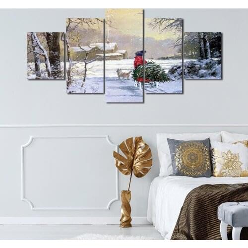 Modern Canvas Painting Snow Kid and Dog Posters and Prints Wall Art Picture for Living Room Decor with Frame