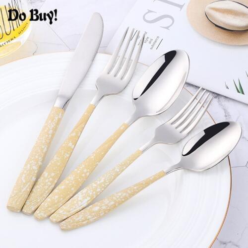 1 Pcs Tableware Western Style Printing Handle Fork Spoon Knife Stainless Steel Fork Dessert Home Restaurant Tableware Set