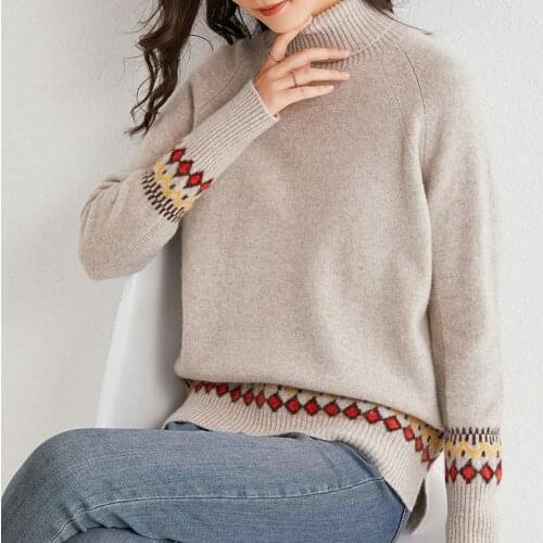 2020 autumn and winter new turtleneck sweater women 100% wool loose and thin knitted long-sleeved bottoming shirt