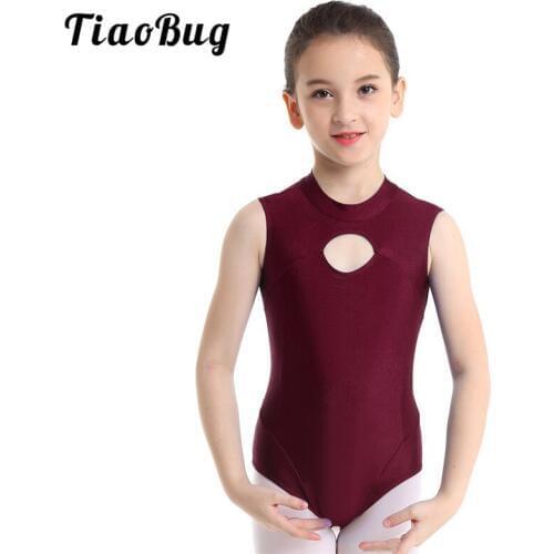 TiaoBug Kids Teens Zipper Back Gym Sports Bodysuit Professional Ballet Gymnastics Leotards Children Girls Sleeveless Dance Wear