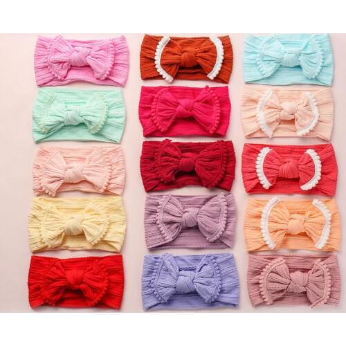 Cable knit Nylon Head wrap Trimmed Bow Headband Baby girl Turban Newborn Headwrap One size fits all wide nylon headbands HB339