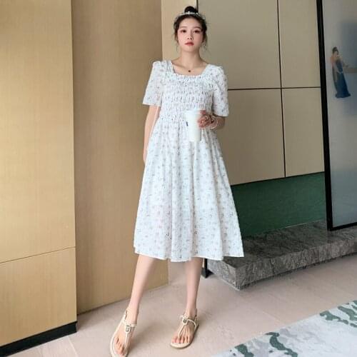 Summer Korean Fashion Floral Print Chiffon Maternity Long Party Dress Elegant A Line Clothes for Pregnant Women Pregnancy