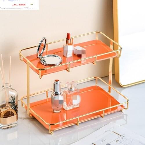 Iron Art Ceramics Double Storage Rack Rectangular Shelf Decorative Finishing Tray Storage Holders Metal Organizer Display Stand