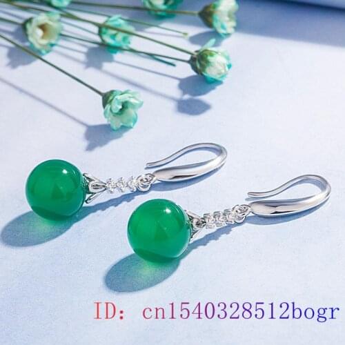 Natural Green Jade Bead Earring Women Amulet Jewelry Gifts 925 Silver for Fashion Chalcedony