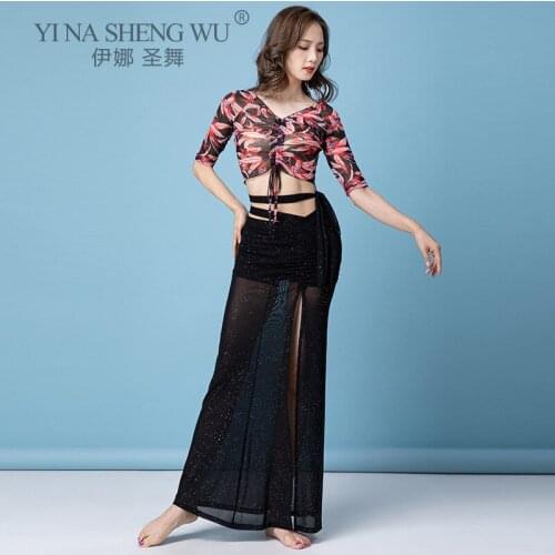 Belly Dance Female Adult Printing Top Elegant Cool And Breathable Set Clothes Long Skirt Profession Performance Clothing Dance