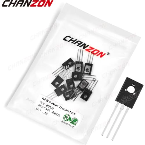 10pcs BD135 TO-126 NPN High Power Voltage Transistor Bipolar Junction BJT Powerful Triode Tube Fets 1.5A 45V Integrated Circuits