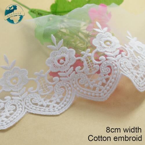 10yards 8cm Cotton embroid lace sewing ribbon guipure lace african lace fabric trim warp knitting DIY Garment Accessories#2640