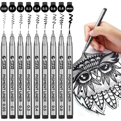 Premium 9pcs Micron Needle Drawing Line Pen Hand Lettering Pens Waterproof Pigment Sketch Markers Pen For Design Art Supplies