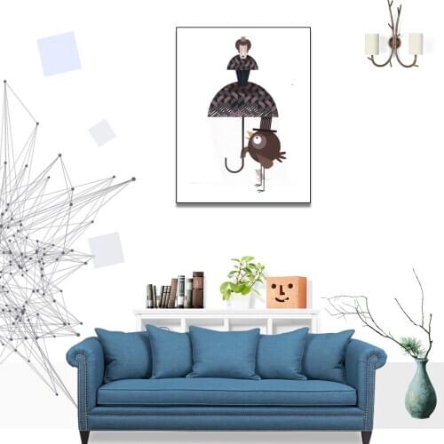 Abstract Girl Umbrella Bird Poster Canvas Print Painting Wall Art Living Room Home Decoration