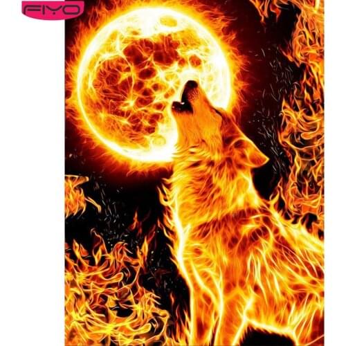 FIYO Fire Animal Wolf and MOON DIY 5D Diamond Painting Cross Stitch Full Drill Crystal Rhinestone Embroidery Home Decor Wall Art
