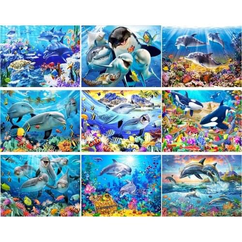 5D DIY Diamond Painting Animal Dolphins Cross Stitch Kit Full Drill Square Embroidery Mosaic Picture of Rhinestones Home Decor