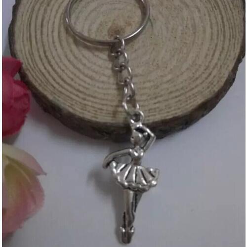 Ballet Girl Key chain 25mm Fashion Jewelry Key Chain Ring Charms Dancing Pendant Decorative KeyChain Bag Gift D418