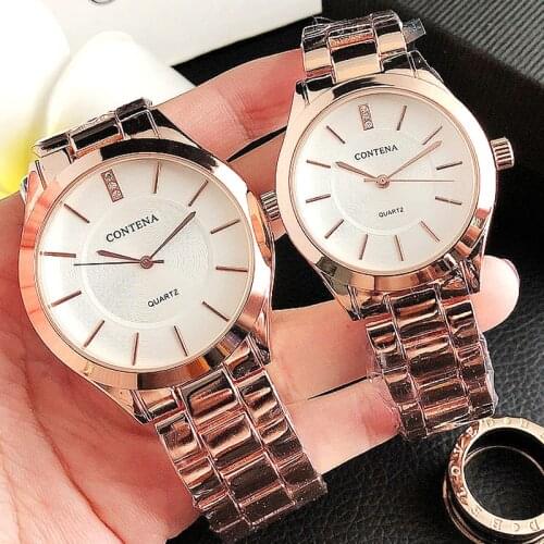 Contena Couple Watches Men and Women Fashion Luxury Designers Brand Stainless Steel Quartz Wrist Watch Lovers Pair Wristwatches