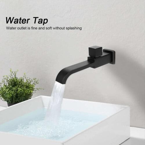 G1/2 Wall-In Wash Basin Sink Faucet Quick Open Bathroom Matte Black Brass Single Cold Waterfall Faucet Tap