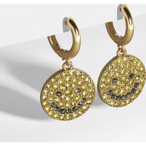 New Ins Personality Exaggerated Rhinestone Smile Earrings Vintage Smiley Face Dangle Earrings For Women Girls Fashion Jewelry