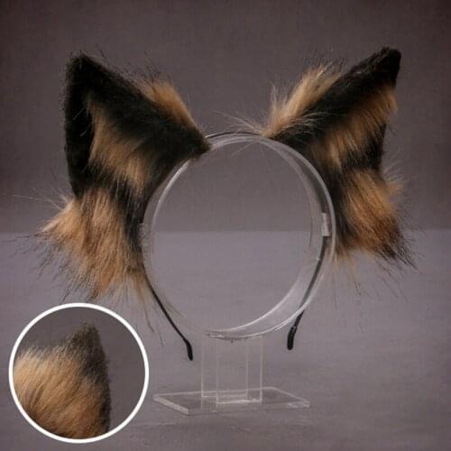 Faux Fur Wolf Ears Headband and Furry Anmimal Long Tail Kit for Halloween Party Anime Lolita Masquerade Cosplay Costume Accessor