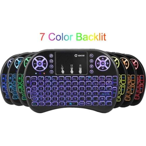 7 Color Backlit I8 Wireless English Russian Keyboard 2.4GHz Air Mouse Touchpad for Android TV Box PC