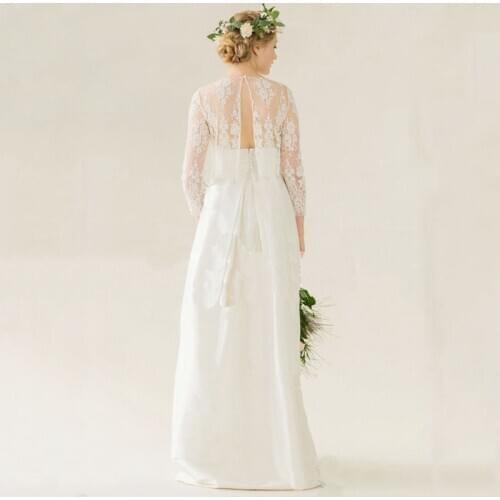 White Ivory Lace Wedding Jacket Crop Top Back Button Free Shipping 3/4 Sleeves Boho Bridal Wraps Custom Made Wedding Accessory