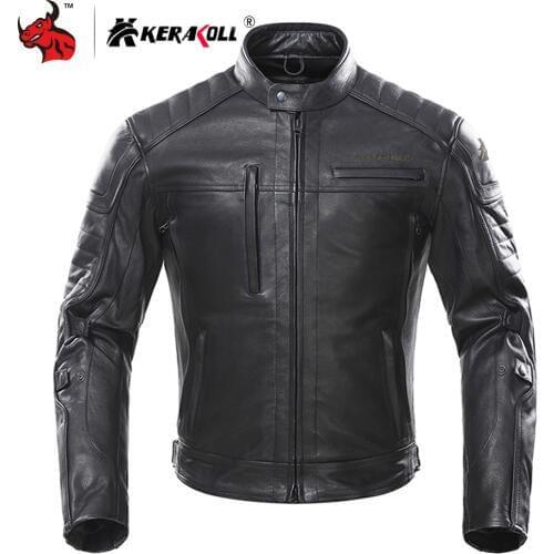 KERAKOLL Leather Motorcycle Jacket Men Vintage Retro Moto Jacket Chaqueta Moto Windproof Waterproof Motocross Jacket Black