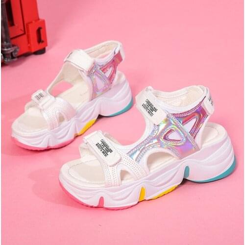 LLOGAI New Platform Sandals Female Summer 2021 Women Thick Bottom Rainbow Sole Hook Loop Shoe Wedge with Open Toe Platform Shoes