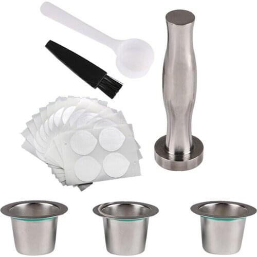 Stainless Steel Metal Reusable for Nespresso Capsule with Press Coffee Grinds Stainless Tamper Coffee Pod for Nespresso Machine