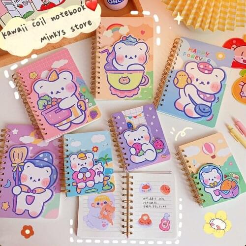 MINKYS Kawaii Bear Double Coil Line Sprial Notebook Journal Agenda Memo Book Gift Girls School Stationery