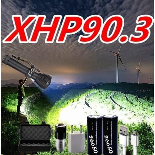 XHP90.3 Powerful LED Flashlight 26650 USB Rechargeable LED Torch XHP90 XHP70.2 waterproof camping lantern Tactical zoomable Lamp