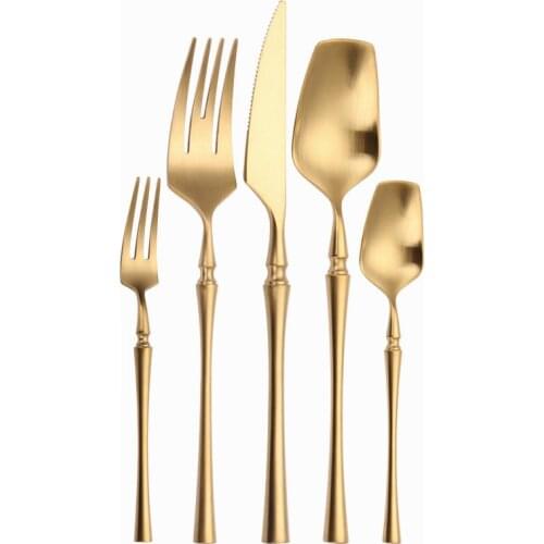 Stainless Steel Gold Cutlery Sets Tableware Dinnerware Set Matte Kitchen Knives Forks Spoons Set Flatware Silverware Wedding Set