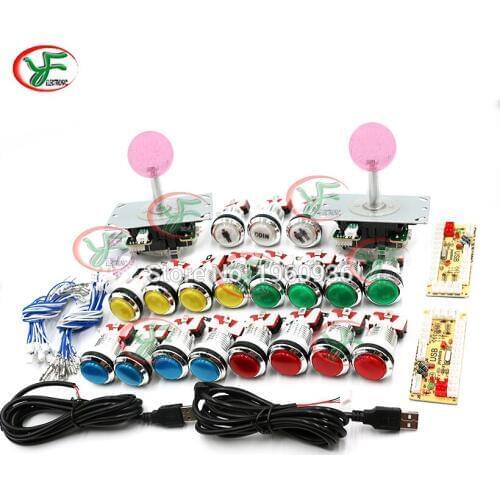 DIY Joystick Arcade Kits Zero Delay 2 Players With 2 LED Joysticks + 2 USB Encoder +19 LED Arcade Buttons 1P 2P COIN Button