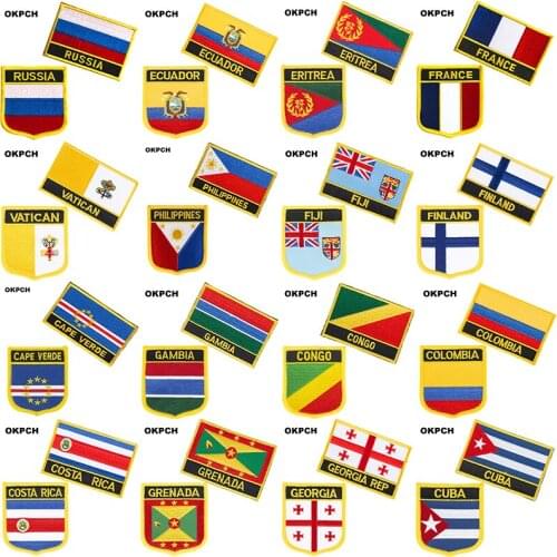 Russia Ecuador Eritrea France Vatican National Flag Embroidered Iron on Patches for Clothing Metal badges DIY Saw on Patches