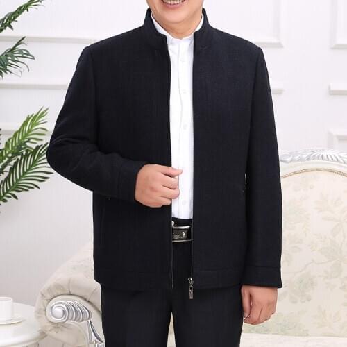 Autumn Winter Middle-age Male Overcoat Casual Solid Slim Fit Men Windproof Jacket Coat Plus Size