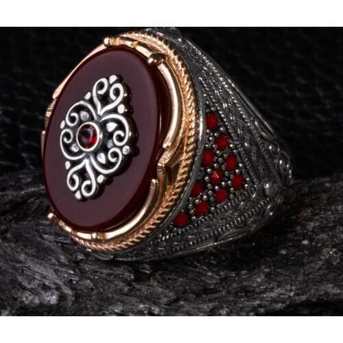 Oval Red Zircon Stone Silver Ring Vintage Men Silver Ring Made In Turkey Solid 925 Sterling Silver