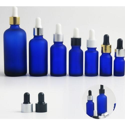 10 x 5ml 10ml 15ml 20ml 30ml 50ml 100ml Essential Oil Frost Blue Bottle Dropper For Liquid Reagent Pipette with Aluminum Ring