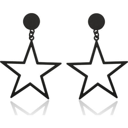Hollow Simple Big Pentagram Star Silver Plated Black Golden Round Stud & Clip Women Dangle Earrings Dangle Earrings