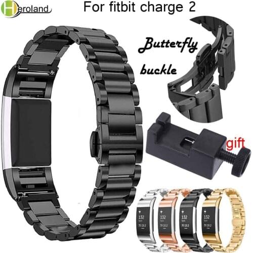 Stainless Steel Watch band Strap Bracelet for Fitbit Charge 2 Replacement Watchbands Butterfly buckle Wrist Strap Wristbands new